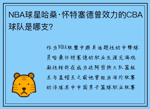 NBA球星哈桑·怀特塞德曾效力的CBA球队是哪支？